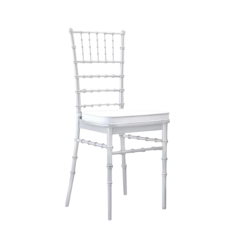 Tiffany/ Chiavari Stuhl mit weissem Sitzpolster zum Mieten